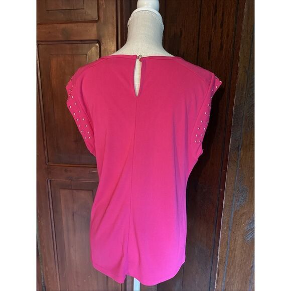 Cynthia Rowley Women's Scoop Neck Blouse Studded Soft  Hot Pink XL - Picture 4 of 5